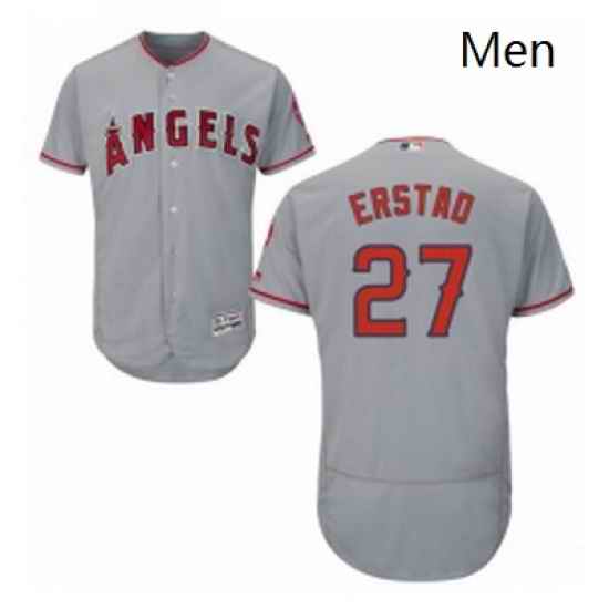 Mens Majestic Los Angeles Angels of Anaheim 27 Darin Erstad Grey Flexbase Authentic Collection MLB Jersey